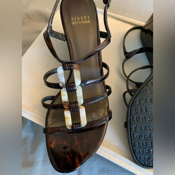 - Stuart Wietzman tortoise shell strap  wedge sandals. Size 8 - Picture 3 of 12